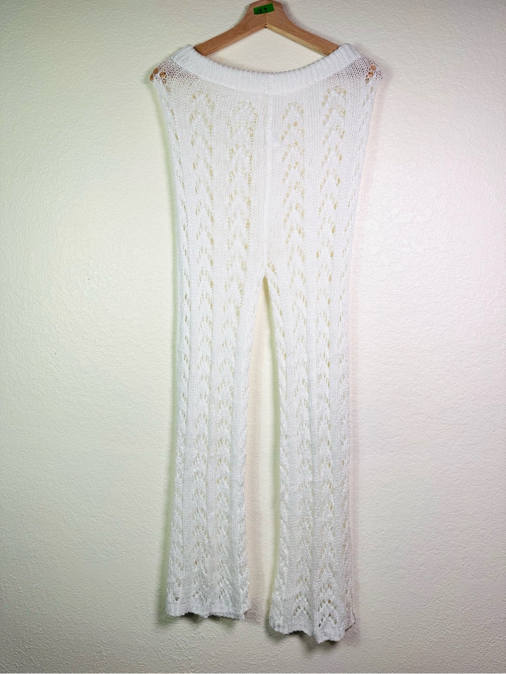 White Crochet Knit Flared Pants - Picture 4 of 7